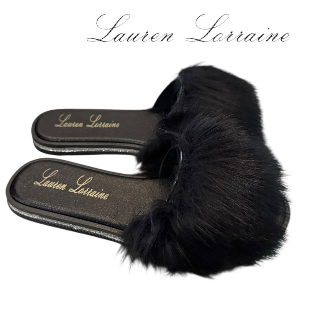 New Lauren Lorraine “Fluffy” Women’s Black Furry Slippers S 6